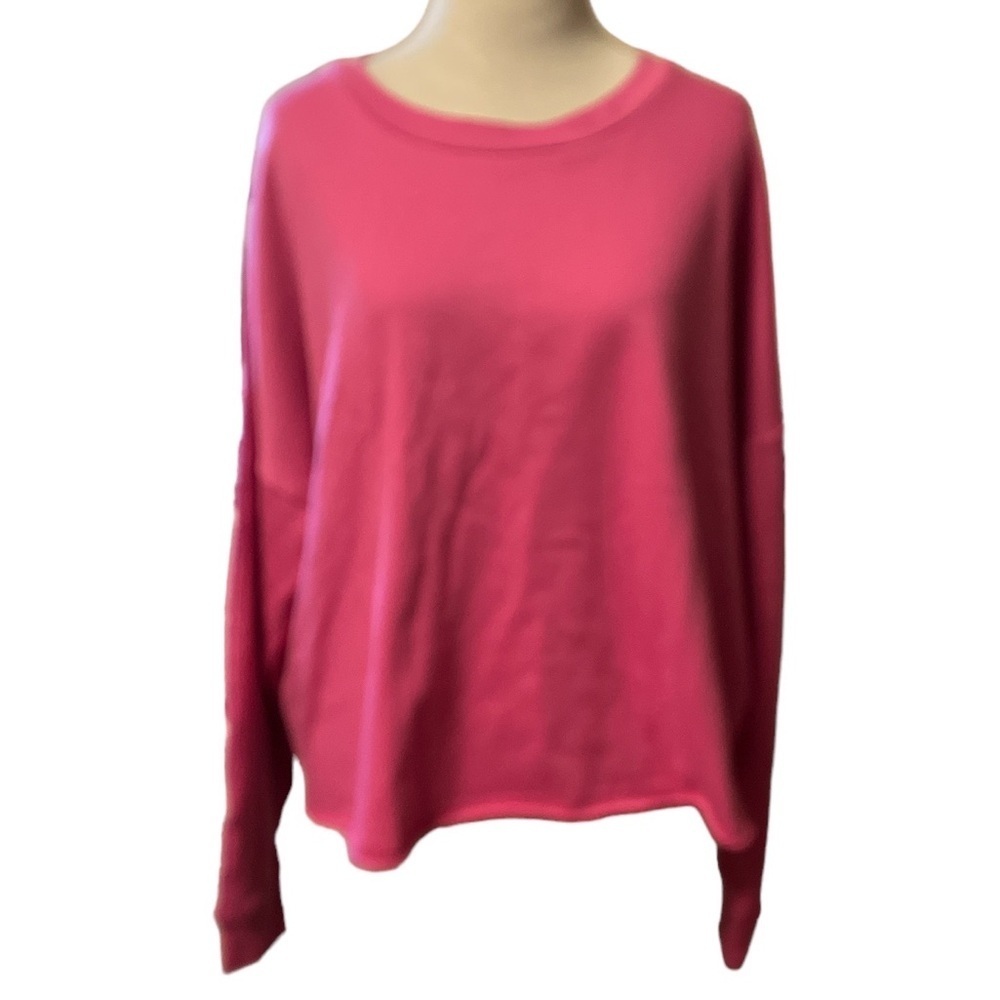 Rae Dunn bright pink crew neck sweatshirt with cutout detailing on sleeves, new